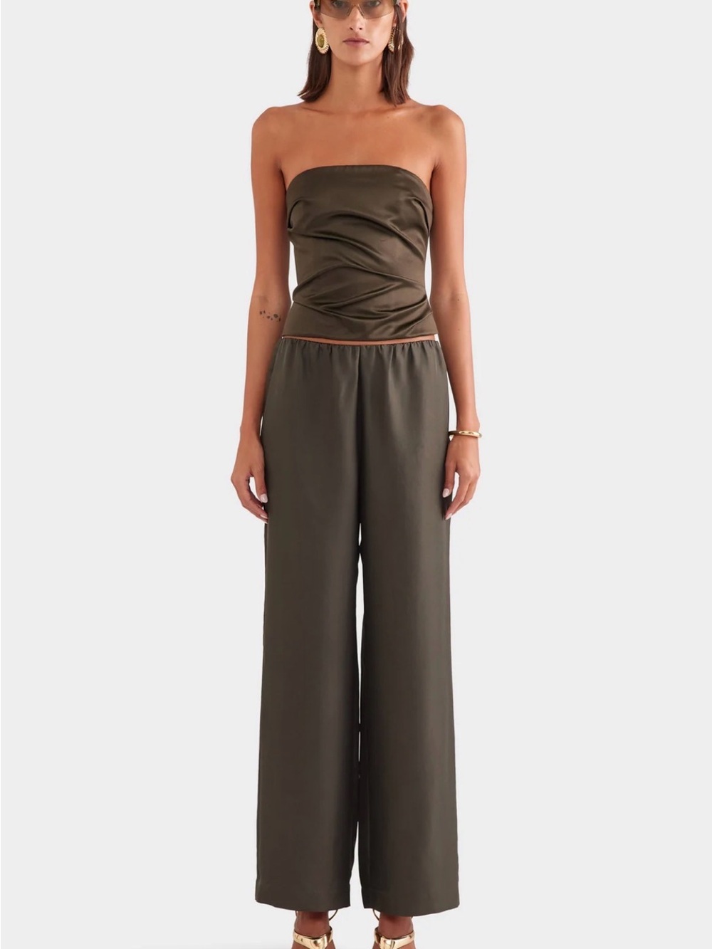 NWOT VENROY Silk Relaxed Pants size XS dark olive